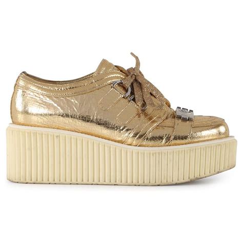 Chanel Metallic Gold Distressed Foil Leather Creepers  